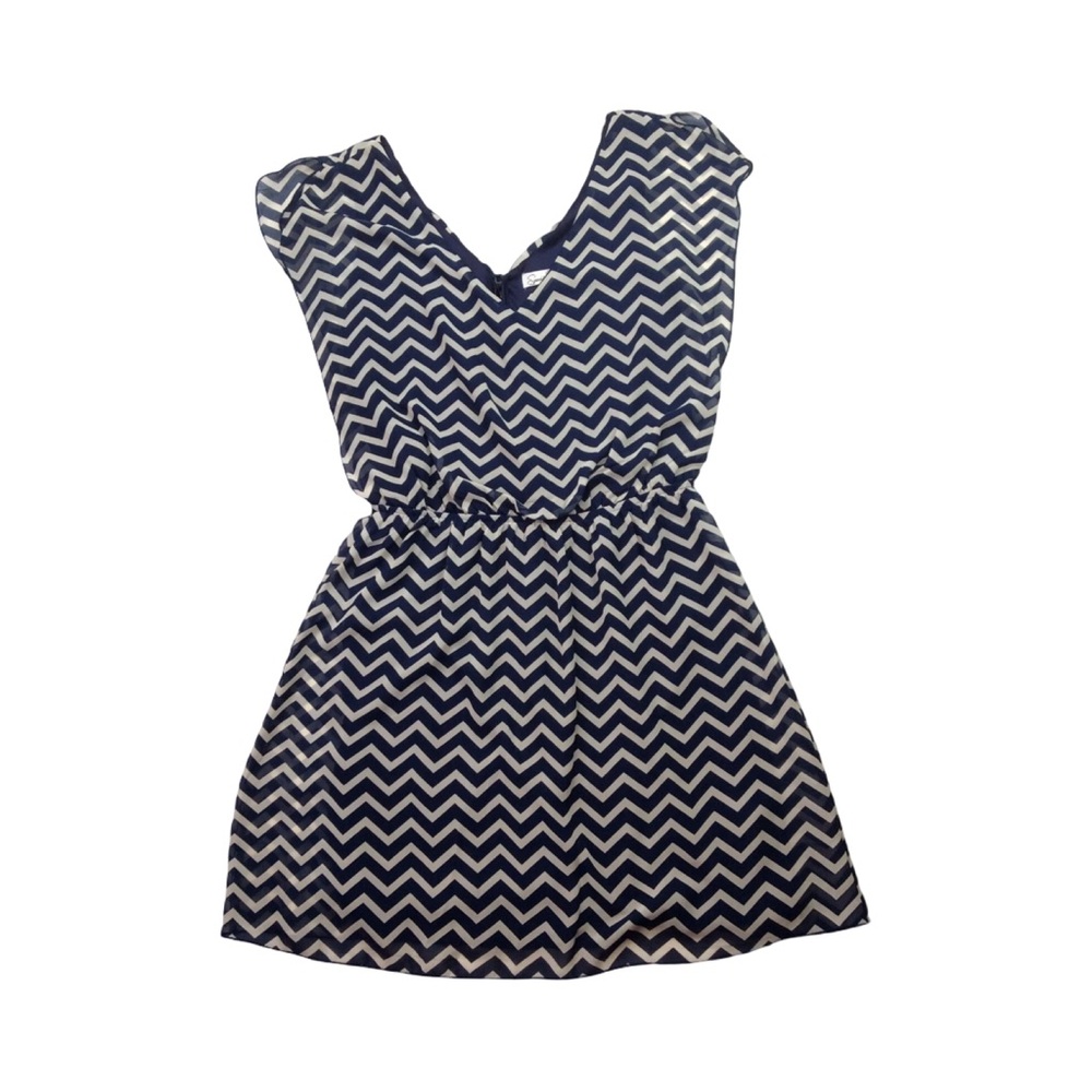 Speechless Juniors Size L Navy Blue White Chevron Dress
